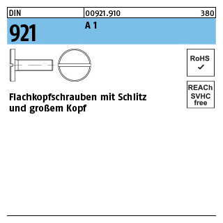 100 Stück, DIN 921 A 1 Flachkopfschrauben mit Schlitz und großem Kopf - Abmessung: M 3 x 6