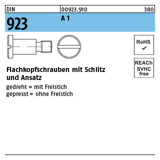 100 Stück, DIN 923 A 1 Flachkopfschrauben mit Schlitz und Ansatz - Abmessung: M 3 x 6 x 4,5