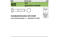 1 Stück, DIN 931 8.8 galvanisch verzinkt Sechskantschrauben mit Schaft - Abmessung: M 16 x 230