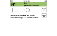 1 Stück, DIN 931 8.8 galvanisch verzinkt Sechskantschrauben mit Schaft - Abmessung: M 16 x 240