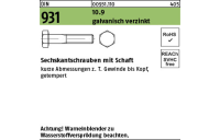 DIN 931 10.9 galvanisch verzinkt Sechskantschrauben mit Schaft - Abmessung: M 24 x 170, Inhalt: 10 Stück