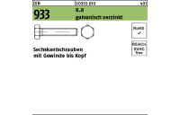 500 Stück, DIN 933 8.8 galvanisch verzinkt Sechskantschrauben mit Gewinde bis Kopf - Abmessung: M 3 x 8