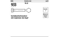 500 Stück, DIN 933 10.9 Sechskantschrauben mit Gewinde bis Kopf - Abmessung: M 6 x 10