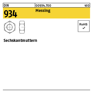 100 Stück, DIN 934 Messing Sechskantmuttern - Abmessung: M 1,2