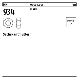 100 Stück, DIN 934 6 AU Sechskantmuttern - Abmessung: M 1,4