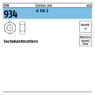 500 Stück, DIN 934 A 1/A 2 Sechskantmuttern - Abmessung: M 2