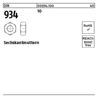 1000 Stück, DIN 934 10 Sechskantmuttern - Abmessung: M 4