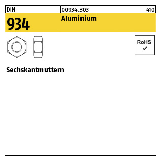 100 Stück, DIN 934 Aluminium Sechskantmuttern - Abmessung: M 4