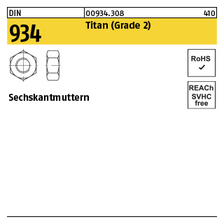 50 Stück, DIN 934 Titan (Grade 2) Sechskantmuttern - Abmessung: M 6