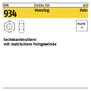 100 Stück, DIN 934 Messing Fein Sechskantmuttern mit metrischem Feingewinde - Abmessung: M 10 x 1