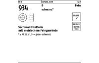 100 Stück, DIN 934 8 Fein schwarz Sechskantmuttern mit metrischem Feingewinde - Abmessung: M 16 x 1,5