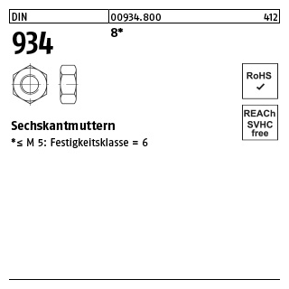 5 Stück, DIN 934 8 Sechskantmuttern - Abmessung: M 42