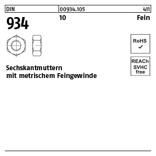 DIN 934 10 Fein Sechskantmuttern mit metrischem Feingewinde - Abmessung: M 48 x 3, Inhalt: 5 Stück