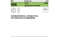 100 Stück, DIN 936 14 H Links galvanisch verzinkt Sechskantmuttern, niedrige Form mit metrischem Linksgewinde - Abmessung: M 10 -LH