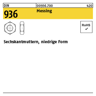 50 Stück, DIN 936 Messing Sechskantmuttern, niedrige Form - Abmessung: M 16