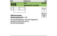 100 Stück, DIN 938 5.6 AD W7 galvanisch verzinkt Stiftschrauben, Einschraubende = 1 d - Abmessung: M 10 x 20