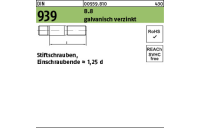 50 Stück, DIN 939 8.8 galvanisch verzinkt Stiftschrauben, Einschraubende = 1,25 d - Abmessung: M 8 x 25