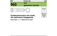 50 Stück, DIN 960 8.8 galvanisch verzinkt Sechskantschrauben mit Schaft, mit metrischem Feingewinde - Abmessung: M 12x1,25x100