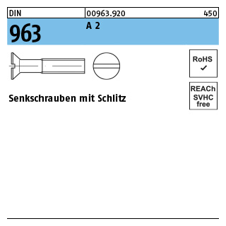 1000 Stück, DIN 963 A 2 Senkschrauben mit Schlitz - Abmessung: M 1,4 x 10