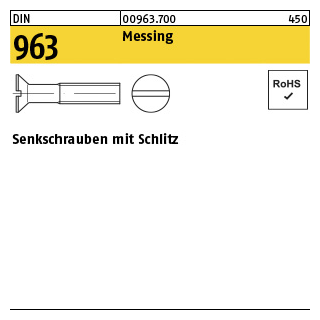 200 Stück, DIN 963 Messing Senkschrauben mit Schlitz - Abmessung: M 2 x 12