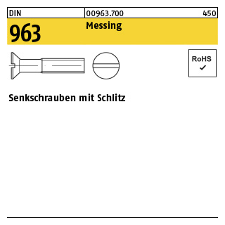100 Stück, DIN 963 Messing Senkschrauben mit Schlitz - Abmessung: M 8 x 50