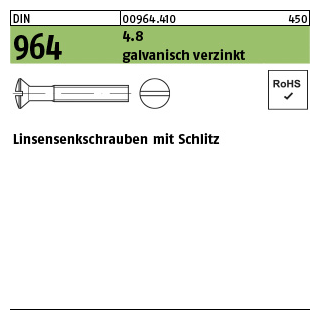 200 Stück, DIN 964 4.8 galvanisch verzinkt Linsensenkschrauben mit Schlitz - Abmessung: M 3 x 5