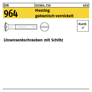 200 Stück, DIN 964 Messing galvanisch vernickelt Linsensenkschrauben mit Schlitz - Abmessung: M 5 x 12