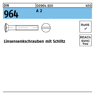 100 Stück, DIN 964 A 2 Linsensenkschrauben mit Schlitz - Abmessung: M 5 x 45