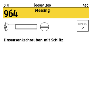 100 Stück, DIN 964 Messing Linsensenkschrauben mit Schlitz - Abmessung: M 8 x 16