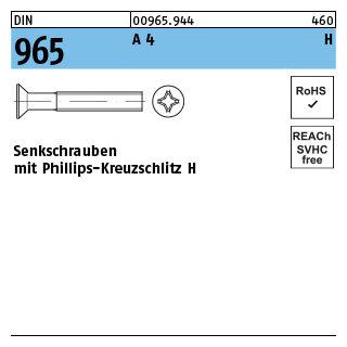 1000 Stück, DIN 965 A 4 H Senkschrauben mit Phillips-Kreuzschlitz H - Abmessung: M 1,6 x 5 -H