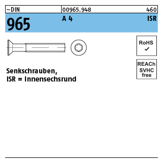 1000 Stück, ~DIN 965 A 4 ISR Senkschrauben, mit Innensechsrund - Abmessung: M 2,5 x 6 -T8
