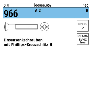 1000 Stück, DIN 966 A 2 H Linsensenkschrauben mit Phillips-Kreuzschlitz H - Abmessung: M 2,5 x 5 -H