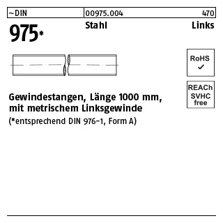 1 Stück, ~DIN 975 Stahl Links Gewindestangen, Länge 1000 mm mit metrischem Linksgewinde - Abmessung: M 8 -LH