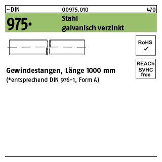 1 Stück, ~DIN 975 Stahl galvanisch verzinkt Gewindestangen, Länge 1000 mm - Abmessung: M 2,5