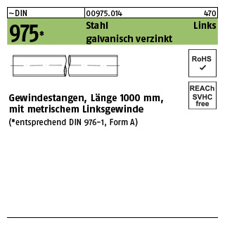 1 Stück, ~DIN 975 Stahl Links galvanisch verzinkt Gewindestangen, Länge 1000 mm mit metrischem Linksgewinde - Abmessung: M 24 -LH