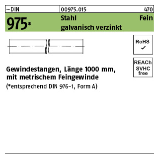 1 Stück, ~DIN 975 Stahl Fein galvanisch verzinkt Gewindestangen, Länge 1000 mm mit metrischem Feingewinde - Abmessung: M 20 x 1,5