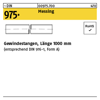 1 Stück, ~DIN 975 Messing Gewindestangen, Länge 1000 mm - Abmessung: M 12