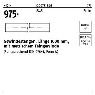 1 Stück, ~DIN 975 8.8 Fein Gewindestangen, Länge 1000 mm mit metrischem Feingewinde - Abmessung: M 14 x 1,5