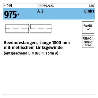 1 Stück, ~DIN 975 A 2 Links Gewindestangen, Länge 1000 mm mit metrischem Linksgewinde - Abmessung: M 16 -LH