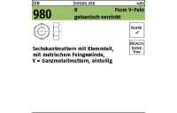 100 Stück, DIN 980 8 Form V-Fein galvanisch verzinkt Sechskantmuttern mit Klemmteil, mit metr. Feingew., Ganzmetallmutter - Abmessung: VM 10 x 1