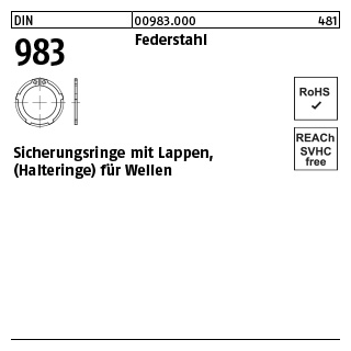 250 Stück, DIN 983 Federstahl Sicherungsringe mit Lappen, (Halteringe) für Wellen - Abmessung: 35 x 1,5