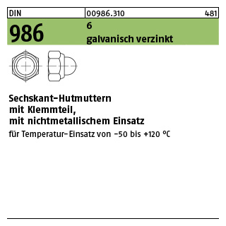 100 Stück, DIN 986 6 galvanisch verzinkt Sechskant-Hutmuttern mit Klemmteil mit nichtmetallischem Einsatz - Abmessung: M 4