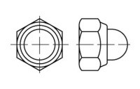 100 Stück, ~DIN 986 A 2 Sechskant-Hutmuttern mit Klemmteil mit nichtmetallischem Einsatz - Abmessung: M 10 SW 17