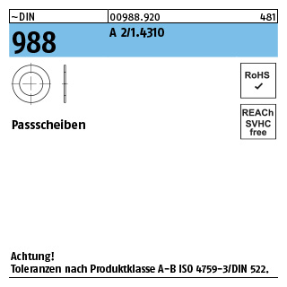 1000 Stück, ~DIN 988 A 2 Passscheiben - Abmessung: 8 x 14 x 0,1