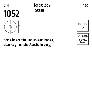 50 Stück, DIN 1052 Stahl Scheiben für Holzverbinder, starke, runde Ausführung - Abmessung: 18 x 68 x 6