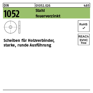 50 Stück, DIN 1052 Stahl feuerverzinkt Scheiben für Holzverbinder, starke, runde Ausführung - Abmessung: 23 x 80 x 8