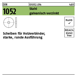 25 Stück, DIN 1052 Stahl galvanisch verzinkt Scheiben für Holzverbinder, starke, runde Ausführung - Abmessung: 27 x 105 x 8