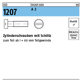 2000 Stück, ISO 1207 A 2 Zylinderschrauben mit Schlitz - Abmessung: M 1 x 5