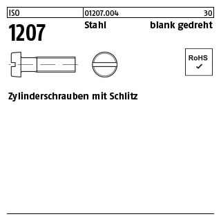 100 Stück, ISO 1207 Stahl blank gedreht Zylinderschrauben mit Schlitz - Abmessung: M 1,4 x 5