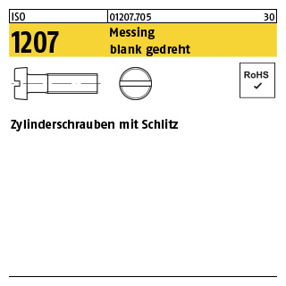 100 Stück, ISO 1207 Messing blank gedreht Zylinderschrauben mit Schlitz - Abmessung: M 1,4 x 6